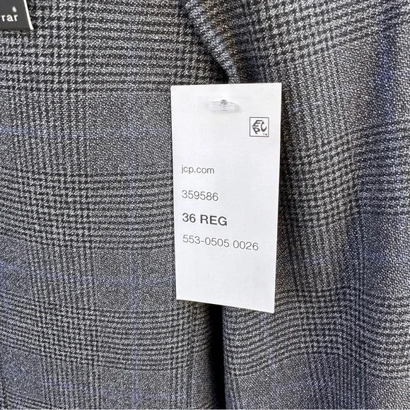 JF Ferrar Charcoal Glen Suit Jacket Blazer Slim Fit Comfort Mens 36 REG NEW $200